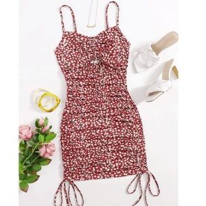 Cut out drawstring floral dress